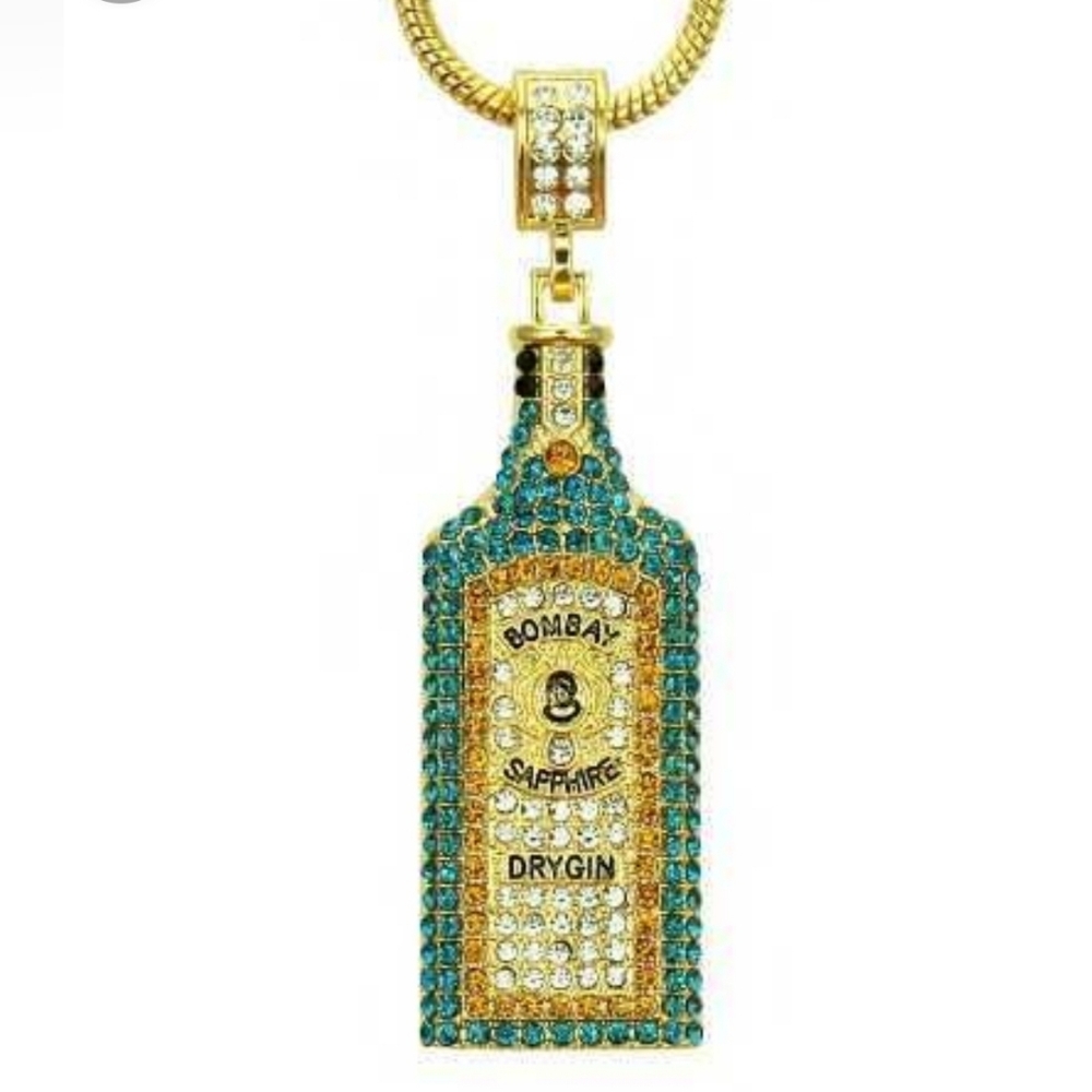Bombay Gold and Teal Bottle Pendant - Picture 3 of 5